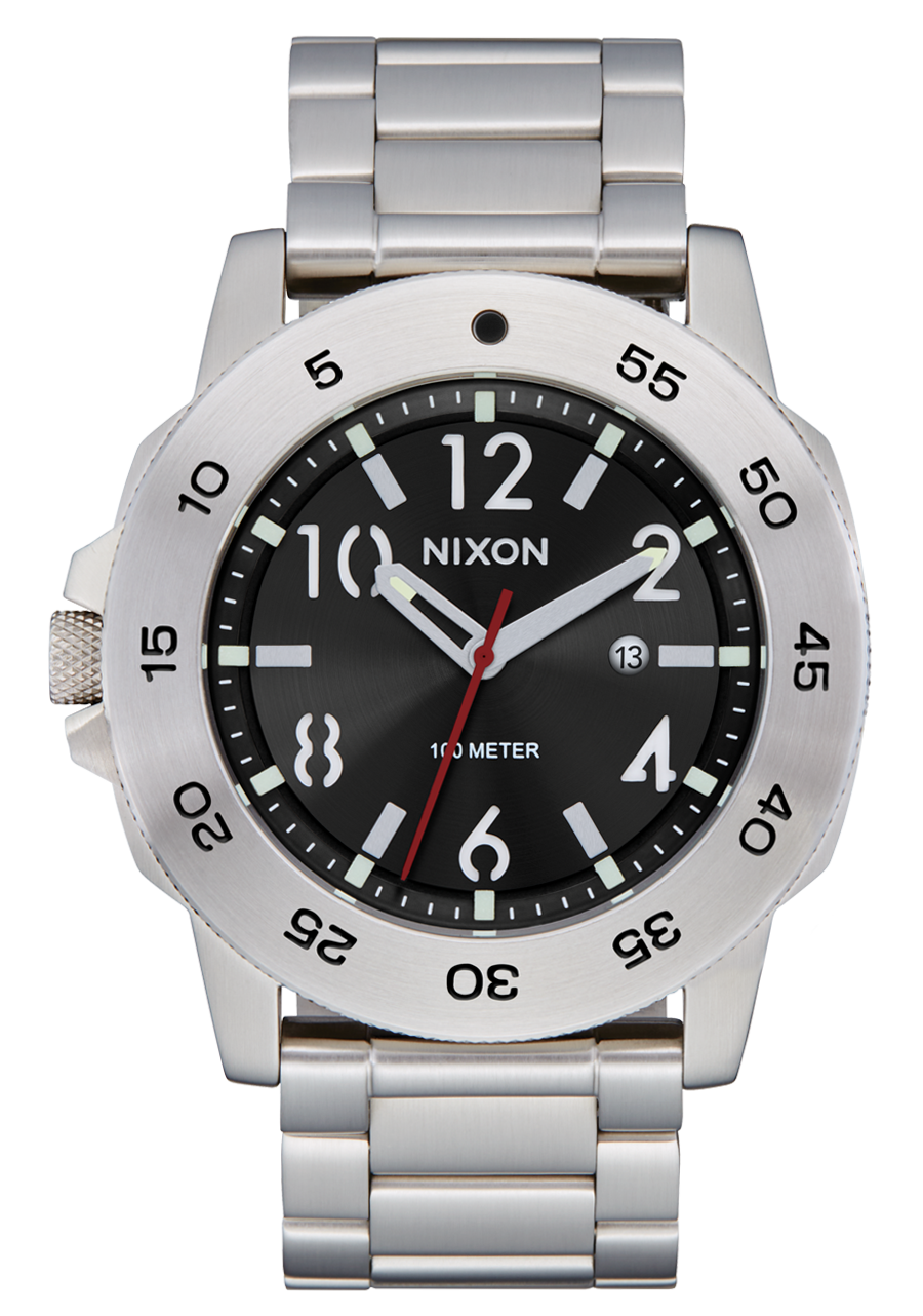 NIXON Relógio analógico Smyth 44 A1414-100 m resistente à água (face de 44 mm, pulseira de aço inoxidável de 23 mm), cáqui/vermelho, Smyth 44