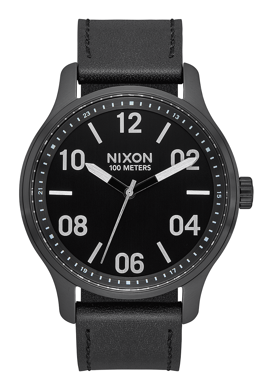 Reloj Patrol Cuero Negro Plateado Negro Hombres Nixon EU