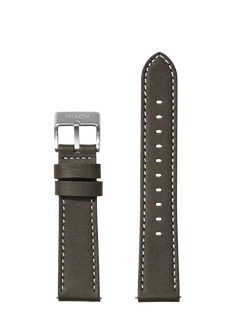 20mm Stitched Leather Band - Oliva oscuro