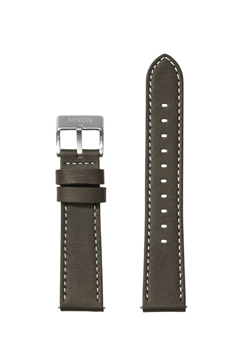 20mm Stitched Leather Band - Oliva oscuro