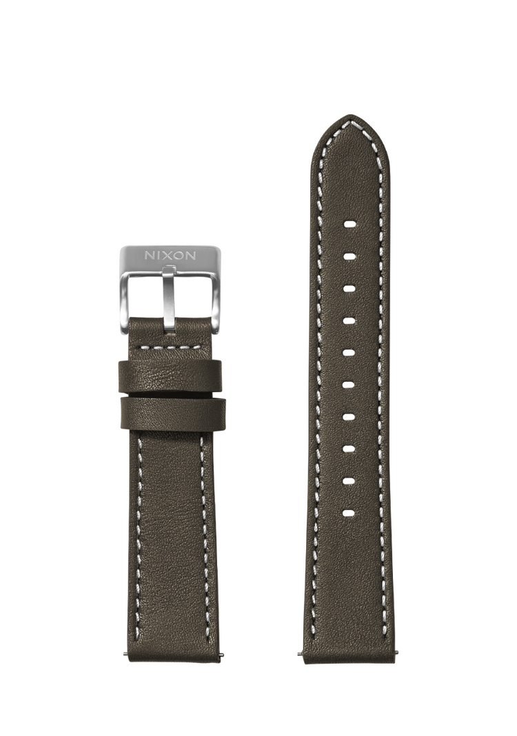 23mm Stitched Leather Band - Oliva oscuro